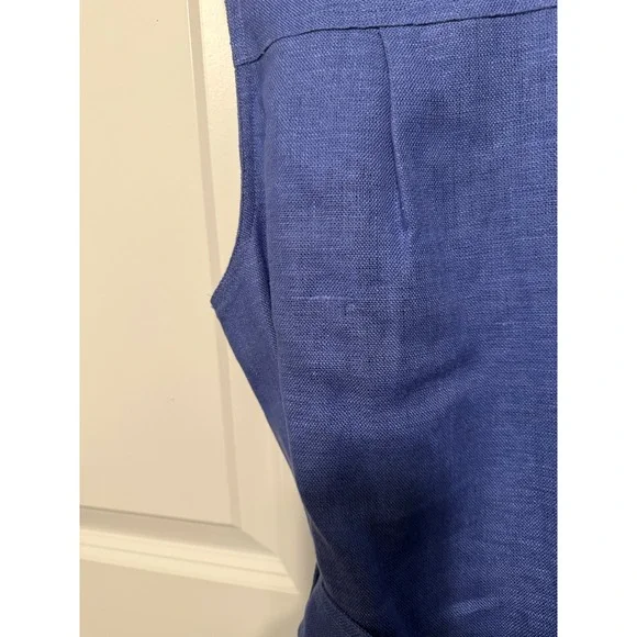 Maggy London Petties Sleeveless Belted Shirt Dress Blue Size 12 100% Linen - Picture 8 of 13